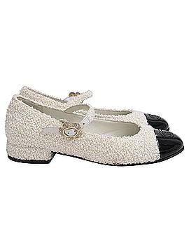 Chanel Chanel CC Tweed Mary Jane Ballet Flats in White Cotton (view 1)