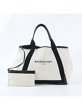 Balenciaga Balenciaga Navy Cabas M 339936 Leather Canvas Tote Bag Handbag Shoulder Women's (view 1)