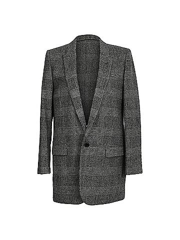 Saint Laurent Saint Laurent Checked Single-Breasted Blazer in Grey Wool (view 1)