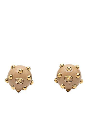 Chanel Chanel Coco Mark Vintage Earrings 00A Gold Beige Plated Women's CHANEL (view 1)