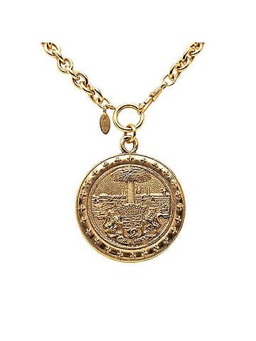 Chanel Chanel Coco Mark Palm Tree Lion Medal Chain Necklace Pendant Gold Plated Women's CHANEL (view 1)