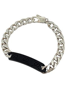 Gucci Gucci logo bracelet plate, sterling silver (925), silver, black, women's. (view 1)