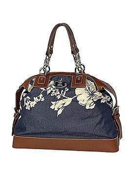 Céline Celine Blazon handbag, hibiscus pattern, denim, navy, brown, women's. (view 1)
