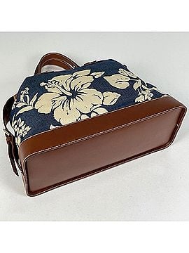 Céline Celine Blazon handbag, hibiscus pattern, denim, navy, brown, women's. (view 2)