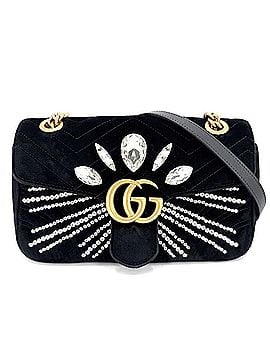 Gucci Gucci GG Marmont Quilted Small Chain Shoulder Bag for Women, with Rhinestones, Crossbody, Heart Design, GUCCI 443497, Velvet, Crystal, Black, Antique Gold Hardware (view 1)