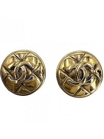 Chanel Chanel Earrings for Women, Matelassé Round, Coco Mark, Vintage, GP Gold, Approx. 20.1g (view 1)