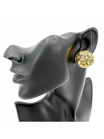 Chanel Chanel Earrings for Women, Matelassé Round, Coco Mark, Vintage, GP Gold, Approx. 20.1g (view 2)