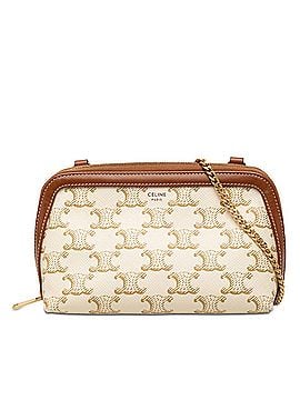 Céline Celine Triomphe Handbag Clutch Shoulder Bag White Brown Leather Women's CELINE (view 1)