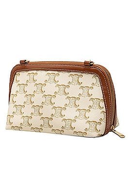 Céline Celine Triomphe Handbag Clutch Shoulder Bag White Brown Leather Women's CELINE (view 2)