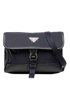 Prada Prada Triangle Logo Plate Nylon Crossbody Shoulder Bag 2ZH108 Navy Saffiano Leather Women's PRADA (view 1)