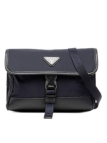 Prada Prada Triangle Logo Plate Nylon Crossbody Shoulder Bag 2ZH108 Navy Saffiano Leather Women's PRADA (view 1)