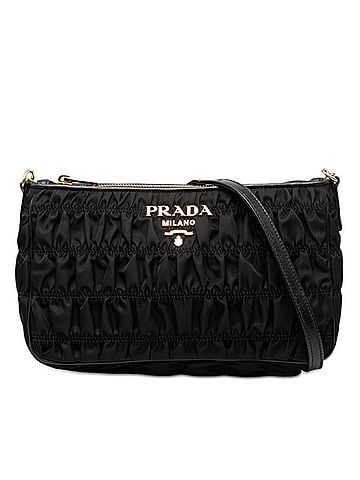 Prada Prada Chain Gathered Shoulder Bag, Black Nylon Leather, Women's PRADA (view 1)