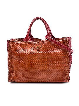Prada Medium Bicolor Woven Goatskin Madras Shopping Tote (view 1)