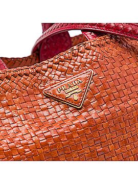 Prada Medium Bicolor Woven Goatskin Madras Shopping Tote (view 2)