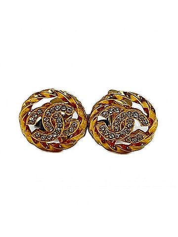 Chanel CHANEL Coco Mark Round Circle Rhinestone Earrings GP 2137 Gold Women's (view 1)