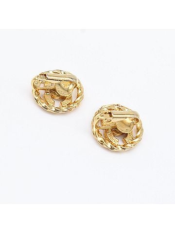 Chanel CHANEL Coco Mark Round Circle Rhinestone Earrings GP 2137 Gold Women's (view 2)