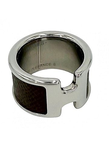 Hermès Hermes Olympe GM Ring for Women, Small Size, Beige, Silver, Etoupe, Approx. 8.1g (view 1)