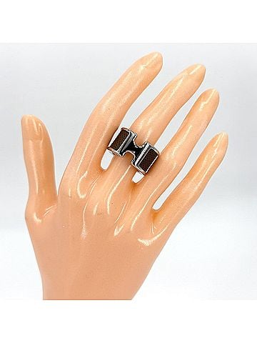 Hermès Hermes Olympe GM Ring for Women, Small Size, Beige, Silver, Etoupe, Approx. 8.1g (view 2)