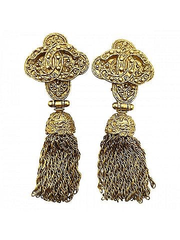 Chanel Chanel Earrings for Women, Coco Mark, Fringe, Vintage Gold, CHANEL GP 94A, Approx. 49g, 1994 (view 1)