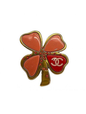 Chanel CHANEL Clover Coco Mark Brooch GP - Gold Pink Red Plastic for Women (view 1)