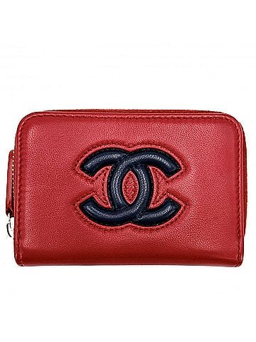 Chanel Chanel wallet/coin case for women, business card holder/card case, Coco Mark, coin purse, accessories, CHANEL leather, red, navy, silver hardware. (view 1)