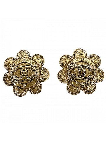 Chanel Chanel Earrings for Women, Flower Motif, Coco Mark, Vintage, CHANEL GP 2 8 Gold, Approx. 22.9g, 1993 (view 1)