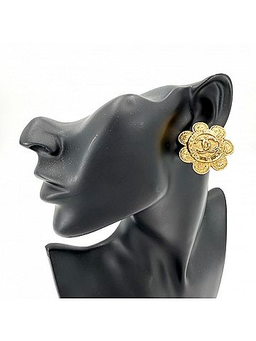 Chanel Chanel Earrings for Women, Flower Motif, Coco Mark, Vintage, CHANEL GP 2 8 Gold, Approx. 22.9g, 1993 (view 2)