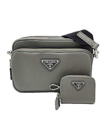 Prada PRADA Saffiano Leather Shoulder Bag 2VH170, Gray, Men's (view 1)