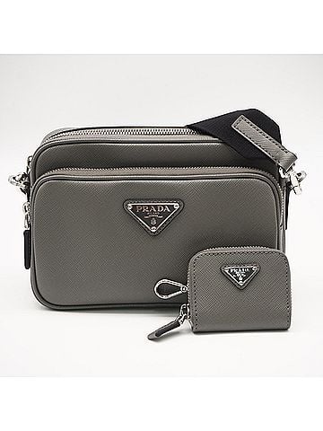 Prada PRADA Saffiano Leather Shoulder Bag 2VH170, Gray, Men's (view 2)
