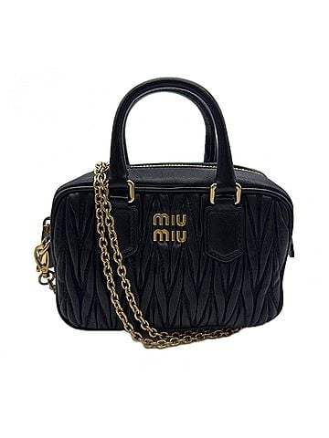 Miu Miu Miu Miu MIUMIU Arcadi Matelassé Nappa Leather Mini Shoulder Bag 5BP077, Black Lambskin Bag, Women's (view 1)