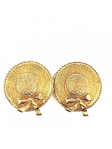 Chanel Chanel Earrings for Women, Straw Hat Motif, Vintage Style, GP Gold, Approx. 45.3g (view 1)