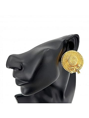 Chanel Chanel Earrings for Women, Straw Hat Motif, Vintage Style, GP Gold, Approx. 45.3g (view 2)