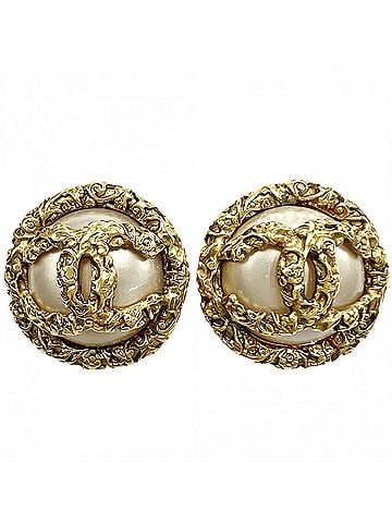 Chanel Chanel Earrings for Women, Round, Vintage, Coco Mark, CHANEL GP, Faux Pearl, 93A Gold, Approx. 35.0g, 1993 (view 1)