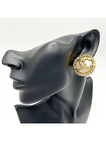 Chanel Chanel Earrings for Women, Round, Vintage, Coco Mark, CHANEL GP, Faux Pearl, 93A Gold, Approx. 35.0g, 1993 (view 2)