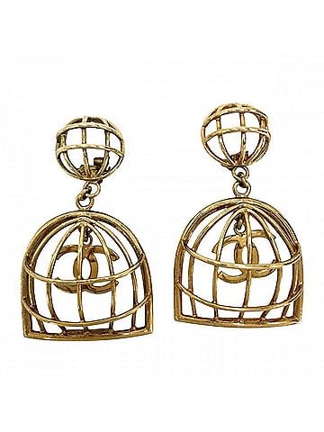 Chanel Chanel Earrings for Women, Birdcage Design, Coco Mark, Vintage, CHANEL GP 2 9 Gold, Approx. 31.5g, 1994 (view 1)