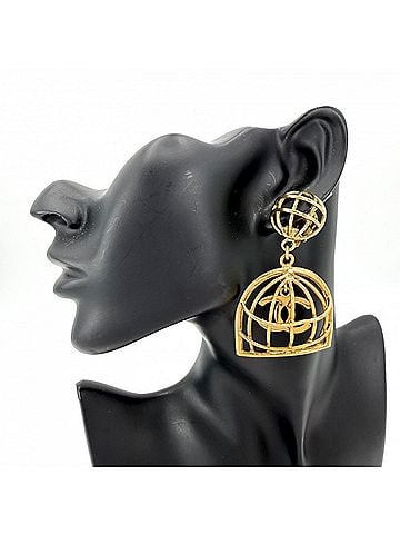 Chanel Chanel Earrings for Women, Birdcage Design, Coco Mark, Vintage, CHANEL GP 2 9 Gold, Approx. 31.5g, 1994 (view 2)