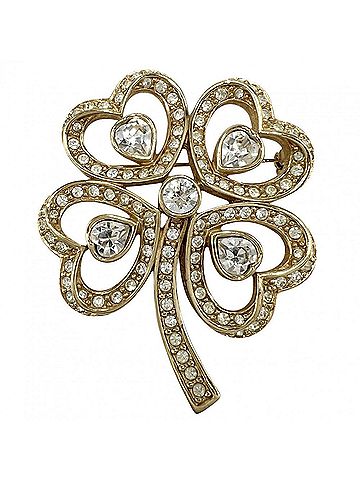 Christian Dior Christian Dior brooch for women, clover design, accessory, fashion item, Dior, rhinestone, gold, approximately 44.9g (view 1)