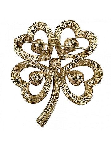 Christian Dior Christian Dior brooch for women, clover design, accessory, fashion item, Dior, rhinestone, gold, approximately 44.9g (view 2)