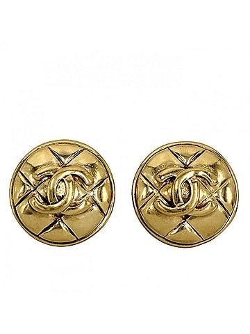Chanel Chanel Earrings for Women, Matelassé Round, Coco Mark, Vintage, GP Gold, Approx. 18.3g (view 1)
