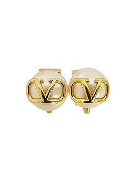 Valentino Valentino VALENTINO Earrings V Logo Signature Pearl Beads Ivory Gold Clip-on Mark Cream 3W2J0T71UXM Women's (view 1)