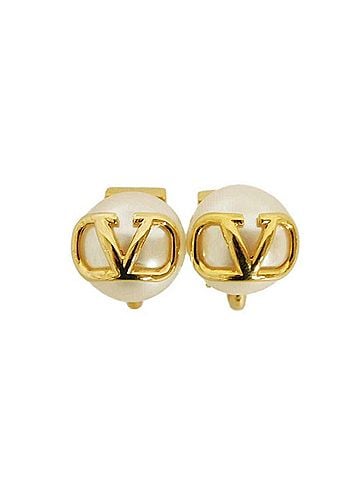 Valentino Valentino VALENTINO Earrings V Logo Signature Pearl Beads Ivory Gold Clip-on Mark Cream 3W2J0T71UXM Women's (view 1)