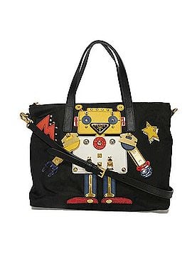 Prada Prada Tessuto Robot Applique Tote Bag, Saffiano Calfskin, Triangle Logo, Nylon, Nero (1BG061 ELT F0Q51), Men's &amp; Women's. (view 1)