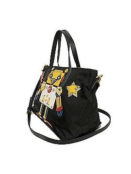 Prada Prada Tessuto Robot Applique Tote Bag, Saffiano Calfskin, Triangle Logo, Nylon, Nero (1BG061 ELT F0Q51), Men's &amp; Women's. (view 2)