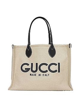 Gucci Gucci GUCCI Tote Bag Logo Print Medium Calfskin Dark Blue Japan Limited GG Supreme Cotton Linen Natural 772176 FACUL 8941 Men's Women's (view 1)