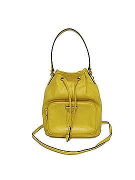 Prada Prada PRADA Saffiano Duetto Bucket Handbag, Soft Calfskin, Yellow, Drawstring, 2-Way, Triangle Logo, Sole, 1BH038 2CCC F0377, Men's &amp; Women's (view 1)