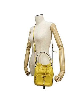 Prada Prada PRADA Saffiano Duetto Bucket Handbag, Soft Calfskin, Yellow, Drawstring, 2-Way, Triangle Logo, Sole, 1BH038 2CCC F0377, Men's &amp; Women's (view 2)