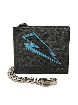 Prada Prada PRADA Bi-fold Wallet Saffiano Compact Chain Lightning Bolt Blue Keyring Logo Metal Black 2MO513 Men's Billfold (view 1)