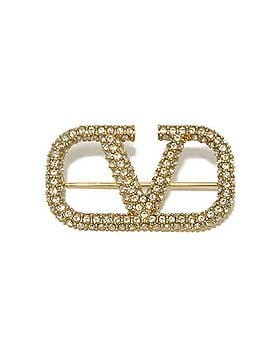 Valentino Valentino VALENTINO Brooch V Logo Signature Crystal Swarovski Rhinestone GP Gold Mark Clear 3W2J0E82 YCW Women's (view 1)