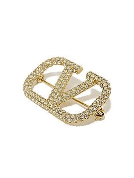 Valentino Valentino VALENTINO Brooch V Logo Signature Crystal Swarovski Rhinestone GP Gold Mark Clear 3W2J0E82 YCW Women's (view 2)