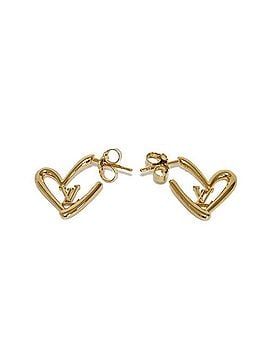 Louis Vuitton Louis Vuitton LOUIS VUITTON Earrings Boucles d'Oreilles Heart Falling in Love PM LV Signature GP Hoop Stud Logo Plated Gold M00463 Women's (view 1)